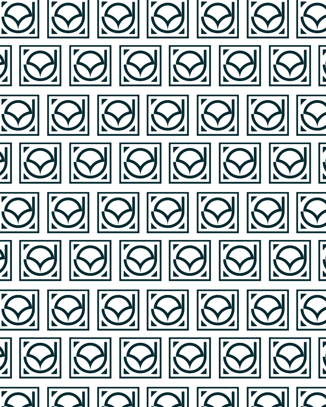 Pattern do símbolo da Joaquina Semijoias repetido em azul-petróleo